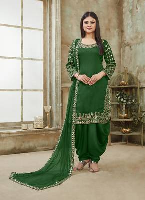 Green embroidered art silk salwar 1