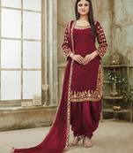 Crimson embroidered art silk salwar