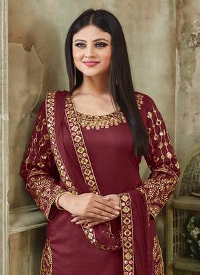 Crimson embroidered art silk salwar 2