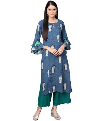 Blue printed rayon kurtas-and-kurtis 1