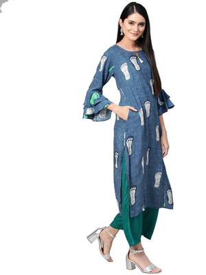 Blue printed rayon kurtas-and-kurtis 4