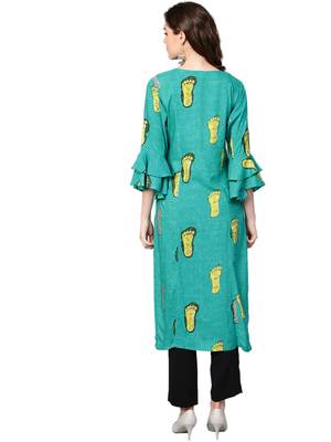 Teal printed rayon kurtas-and-kurtis 2