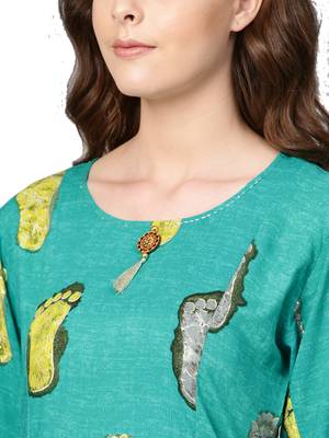 Teal printed rayon kurtas-and-kurtis 5