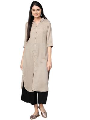 Beige printed rayon kurtas-and-kurtis 1