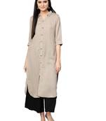 Beige printed rayon kurtas-and-kurtis