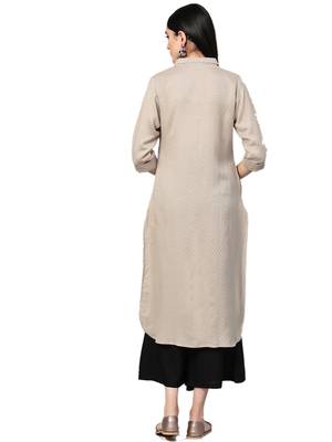 Beige printed rayon kurtas-and-kurtis 2