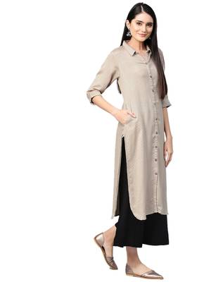 Beige printed rayon kurtas-and-kurtis 3