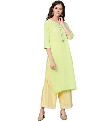 Green printed rayon kurtas-and-kurtis 4