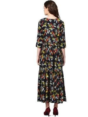 Black printed rayon long-kurtis 2