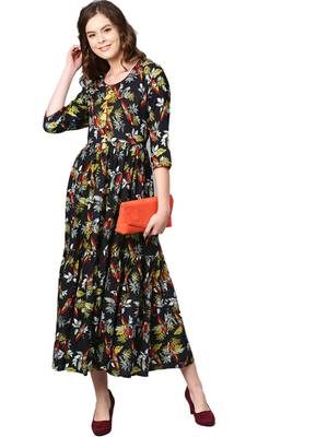 Black printed rayon long-kurtis 3