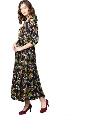 Black printed rayon long-kurtis 4