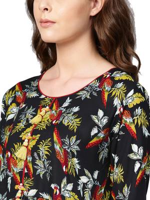 Black printed rayon long-kurtis 5