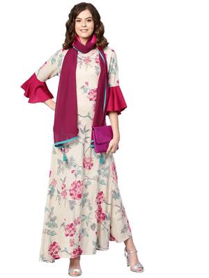 Magenta printed rayon long-kurtis 1