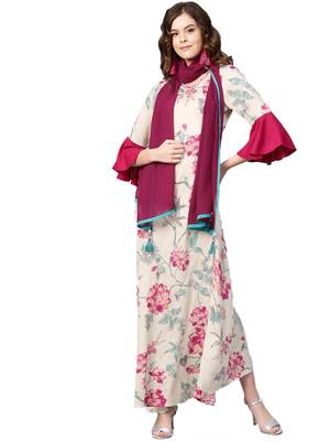 Magenta printed rayon long-kurtis 3