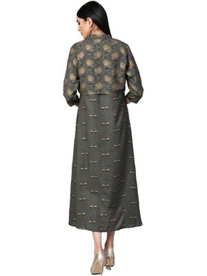 Grey printed rayon long-kurtis 2