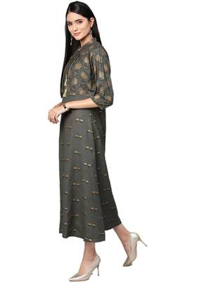 Grey printed rayon long-kurtis 3