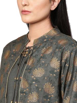 Grey printed rayon long-kurtis 5