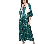 Green printed rayon long-kurtis