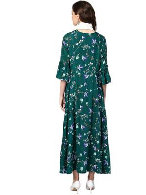 Green printed rayon long-kurtis 2