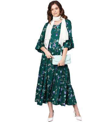 Green printed rayon long-kurtis 3