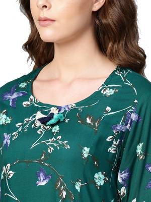 Green printed rayon long-kurtis 4