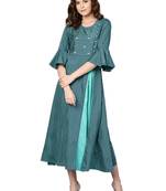 Teal printed rayon long-kurtis