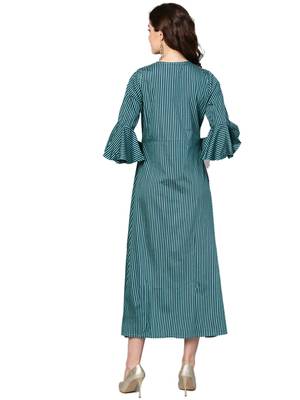 Teal printed rayon long-kurtis 2