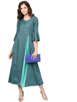 Teal printed rayon long-kurtis 3