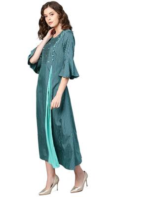 Teal printed rayon long-kurtis 4