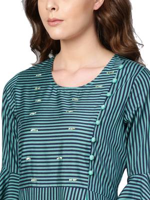 Teal printed rayon long-kurtis 5