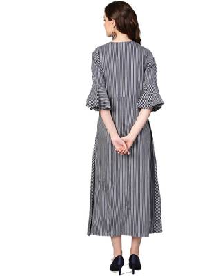 Navy-blue printed rayon long-kurtis 2
