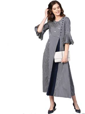 Navy-blue printed rayon long-kurtis 3