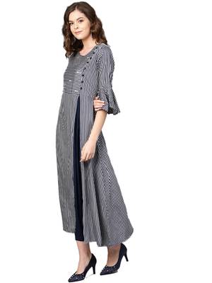 Navy-blue printed rayon long-kurtis 4