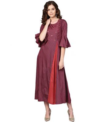 Maroon printed rayon long-kurtis 1