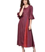Maroon printed rayon long-kurtis