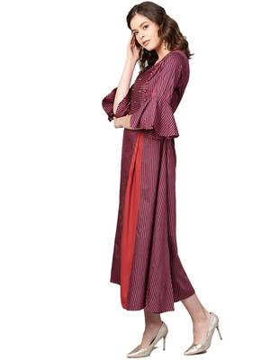 Maroon printed rayon long-kurtis 3