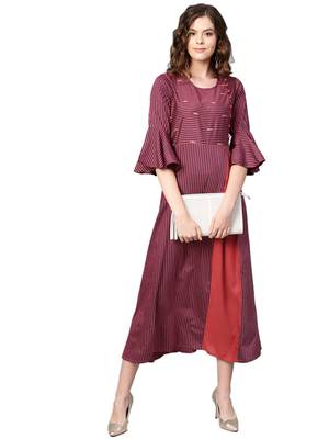 Maroon printed rayon long-kurtis 4