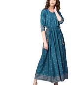 Royal-blue printed rayon long-kurtis