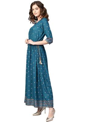 Royal-blue printed rayon long-kurtis 4