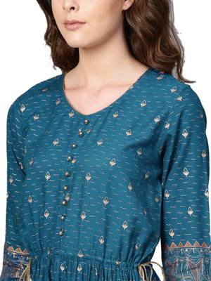 Royal-blue printed rayon long-kurtis 5