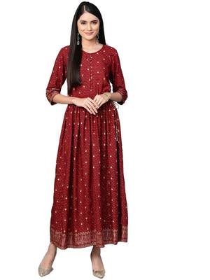 Maroon printed rayon long-kurtis 1