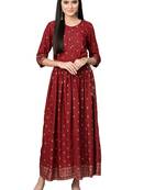 Maroon printed rayon long-kurtis