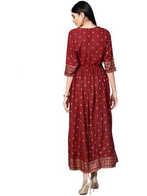 Maroon printed rayon long-kurtis 2