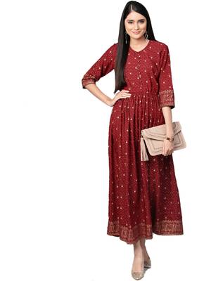 Maroon printed rayon long-kurtis 3