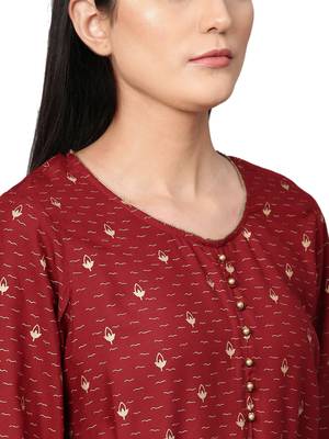 Maroon printed rayon long-kurtis 4
