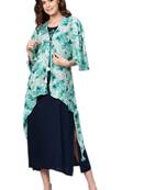 Navy-blue printed rayon long-kurtis