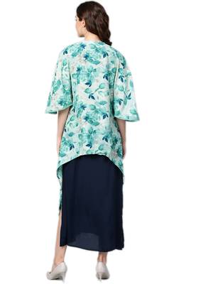 Navy-blue printed rayon long-kurtis 2