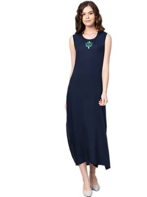 Navy-blue printed rayon long-kurtis 3