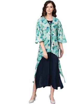 Navy-blue printed rayon long-kurtis 4