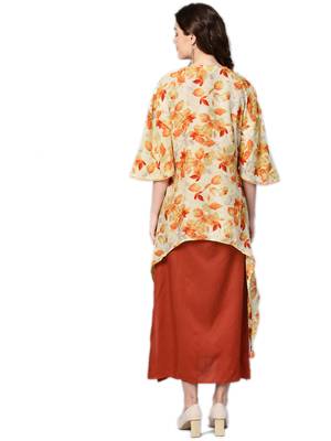 Cream printed rayon long-kurtis 2
